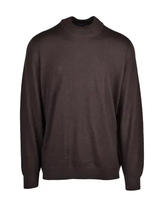 Drumohr Brown Extrafine Merino Wool Stand-Collar Pullover