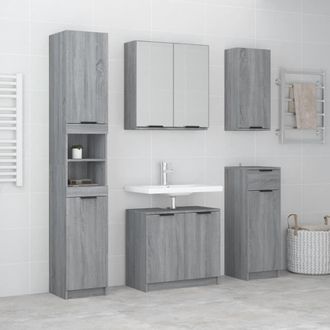 vidaXL Vidaxl - Set De Muebles De Ba&ntilde;o 5 Pzas Madera Contrachapada Gris Sonoma