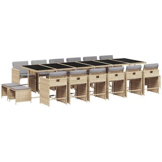 vidaXL Set Comedor De Jard&iacute;n 17 Pzas Con Cojines Rat&aacute;n Sint&eacute;tico Beige Vidaxl