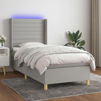 vidaXL Vidaxl - Cama Box Spring Colch&oacute;n Y Luces Led Tela Gris Claro 90x200 Cm