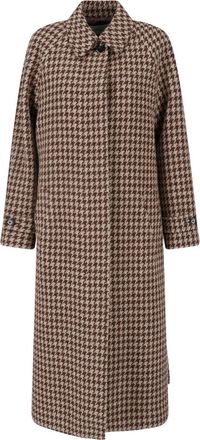 Lardini Brown Wool-Blend Houndstooth Belted Coat