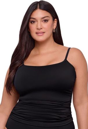 S3 Supportive and Sculpting Classic Shirred-Front Tankini Swimsuit Top in Onyx Black at Nordstrom, Size X-Small