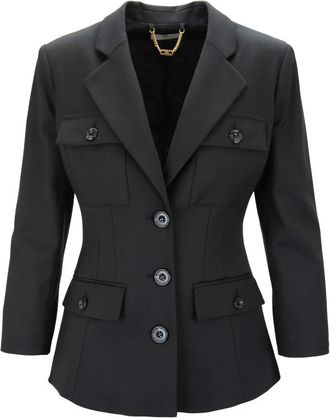 Elisabetta Franchi Donna Blazer met Knopen en Klassieke Kraag - Dames - Blazers - Zwart - S - Polyester - Jassen