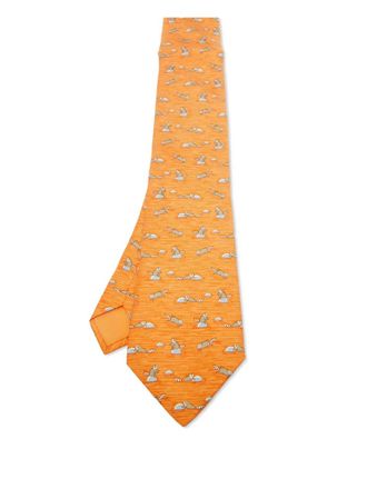 Herm&egrave;s raccoon-print silk tie - men - Silk - One Size - Orange