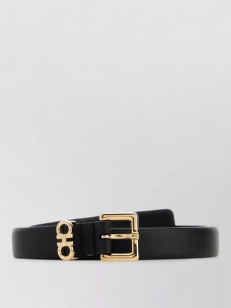 Ferragamo leather belt adjustable length gold tone buckle