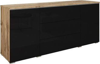 Mirjan24 Mobilier1 - C&oacute;moda Sarasota 142, Roble Wotan + Negro Brillante, Con Cajones Y Puertas, N&uacute;mero De Cajones: 0, 66x150x40cm