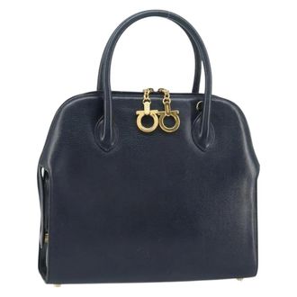 Ferragamo Gancini Leather Navy Leather Handbag (Pre-Owned)