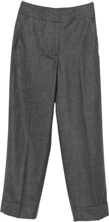 PESERICO Grijze Wollen Blend Broek met Omgeslagen Zoom - Dames - Vrijetijds broeken - Grijs - S - Wol - Broeken