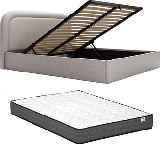 Vente-Unique Canap&eacute; abatible de 140 x 190 cm - Tela jaspeada - Gris claro + Colch&oacute;n - FIREZA