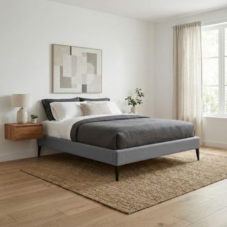 Colch&oacute;n Morfeo Base tapizada gris con patas met&aacute;licas negras, 90x190 cm