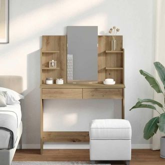 Berkfield Home Beautiful Dressing Table with Mirror Artisan Oak 96x39x142 cm in Brown | Size: 96 x 39 x 142 cm