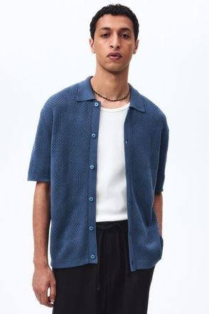 H&M Regular Fit Knitted Shirt in Dusty Blue at Nordstrom, Size X-Small