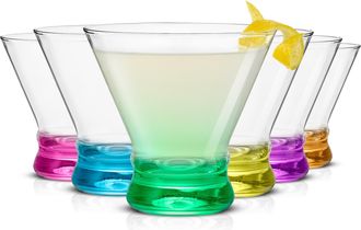 OEM Juego De 6 Copas De Martini, Base De Color, Vidrio Emplomado, Dise&ntilde;o C&oacute;nico, Para C&oacute;cteles Y Fiestas