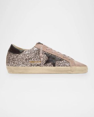 Golden Goose Super-Star Glitter & Suede Low-Top Sneakers