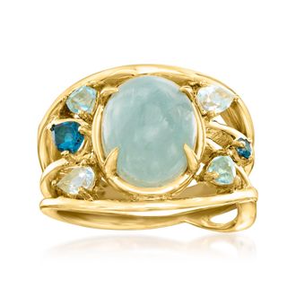 Ross-Simons Milky Aquamarine and. Tonal Blue Topaz Ring in 18kt Gold Over Sterling