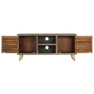Berkfield Home TV Cabinet Solid Mango Wood Grey with Brass 110x30x48 cm | Size: 110 x 30 x 48 cm