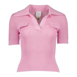 Patou Polo Shirts, female, Pink, Size: S Ribbed V-neck T-shirt