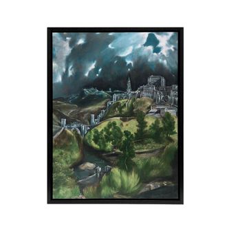 Artery8 View of Toledo Landscape Painting El Greco Black Framed Canvas Art | Size: W24 x H32