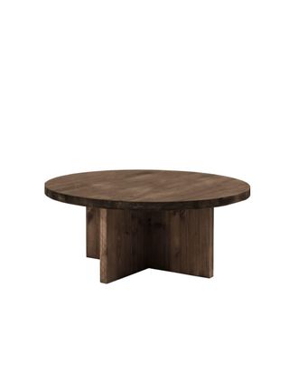 Deco Wood Mesa de centro redonda de madera maciza acabado nogal de &oslash;80x33,2cm