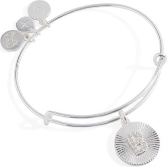 Alex and Ani Pave Starburst Texture Initial Bangle Bracelet in Silver - B at Nordstrom
