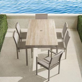 Frontgate Ibiza 7-pc. Rectangular Dining Set in Aluminum - Matte White - Frontgate