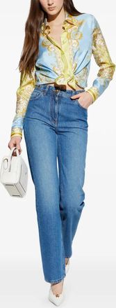 Versace Womens Barocco Print Silk Shirt - Light Blue - Size EU 44 (Womens)