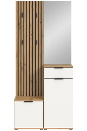 Xora Garderobe, Wei&szlig;, Eiche Artisan, Glas, Holzwerkstoff, 4-teilig, 88x195x35 cm, Garderobe, Garderoben-Sets & Garderoben-Serien, Garderoben-Sets