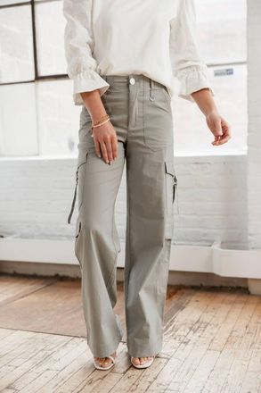 Democracy Double Pocket Wide Leg Utility Pant In Beige
