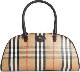 Burberry Mittlere Burberry-Tasche Bowling Highlands aus beige-sandfarbener Baumwollmischung