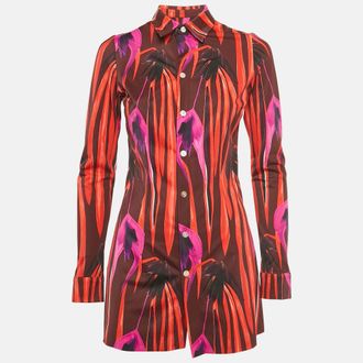 Louisa Ballou Red/purple Printed Jersey Button Down Dress