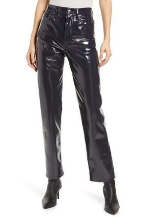 A Gold E 90s Pinch Waist Patent Recycled Leather Blend Jeans in Shadow Patent at Nordstrom Rack, Size 27