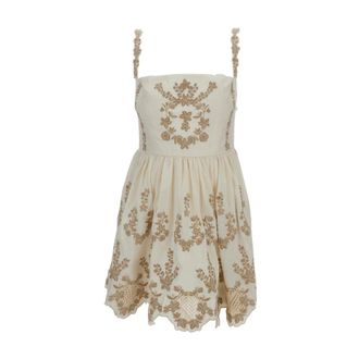 Agua Bendita Short Dresses, female, Multicolor, Size: M Embroidered Linen Mini Dress