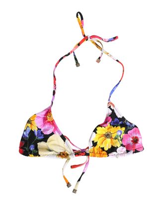 Dolce & Gabbana Womens Black Floral Print Nylon Halter Bikini Top Swimwear Elastane
