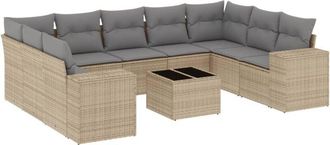 vidaXL Juego De Sof&aacute;s Jard&iacute;n Con Cojines Beige 10 Pzas Rat&aacute;n Sint&eacute;tico Vidaxl