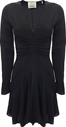 Isabel Marant Isabel Marant Womens Usmara Japanese Crepe Ls Vn Gathered Mini Dress in Black - Size 6 UK