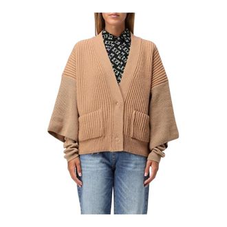 Pinko Cardigans, female, Beige, M, RibKnit Cardigan Wide Sleeves