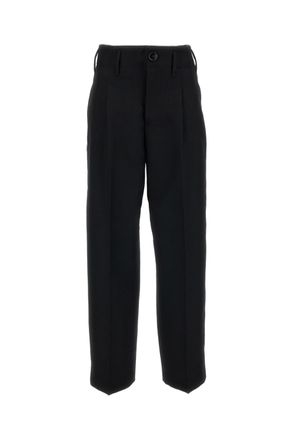 Ami Black High-Waisted Pleated Virgin Wool Wide-Leg Pants