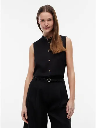 Tommy Hilfiger Womens Sleeveless Slub Twill Shirt - Black - M