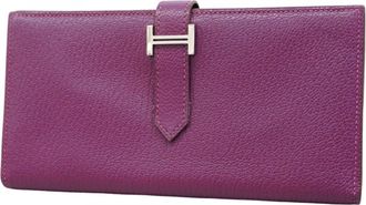 Hermès Violet Chevre Myzore Leather Long Wallet (Bi-Fold) (Pre-Owned)