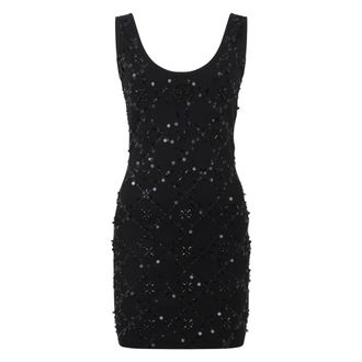Philipp Plein Kleedjes, Dames, Zwart, M, Mini Tank Jurk Rhomb Bloemen Strass