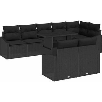 vidaXL Conjunto De Sof&aacute; De Jard&iacute;n Con Coj&iacute;n Con Almohada 9 Pcs Negro