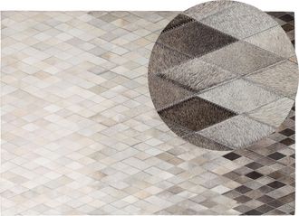 Beliani Alfombra De Piel Blanca Y Gris 160 X 230 Cm Moderna Patchwork Hecha A Mano Maldan