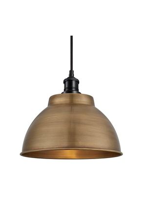Industville Brooklyn Dome Pendant, 13 Inch, Brass, Black Holder in Bronze