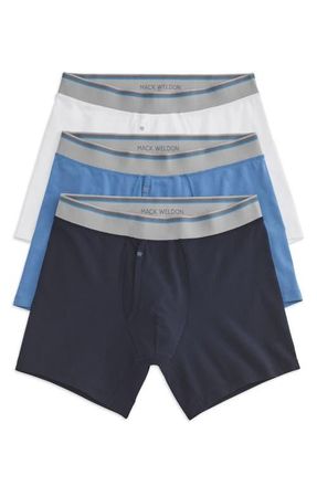 Mack Weldon Assorted 3-Pack Stretch Pima Cotton Boxer Briefs in Dean Blue Multi at Nordstrom, Size X-Large