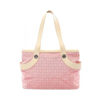 Bulgari Ivory Pink Canvas Leather Handbag Tote Bag (Pre-Owned)