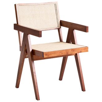 Beliani Silla De Comedor Moderna Decorativa De Madera Mimbre Natural Sala De Estar Marr&oacute;n Westbrook