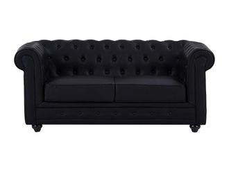 VENTE-UNIQUE.COM Sof&aacute; fijo piel sint&eacute;tica 2 plazas negro 165x88cm