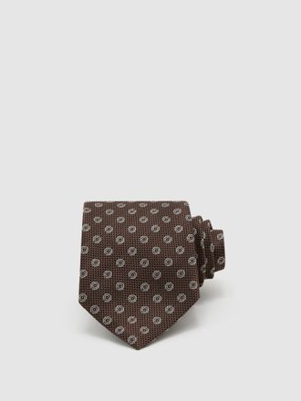 Reiss Brown Silk-blend Woven Oval Micro Medallion Tie