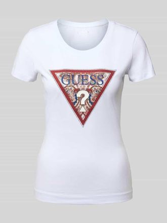 Guess T-Shirt mit Logo und Rundhalsausschnitt in Weiss, Gr&ouml;&szlig;e XL