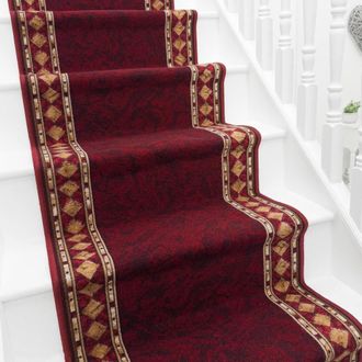 Runrug Stair Runner Carpet - Durable, Non-Slip, 5.4mm - Cheops in Red | Size: 120 cm x 720 cm